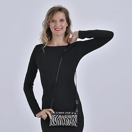 Leatherette Zebra Pattern Crossbody Bag - Zebra