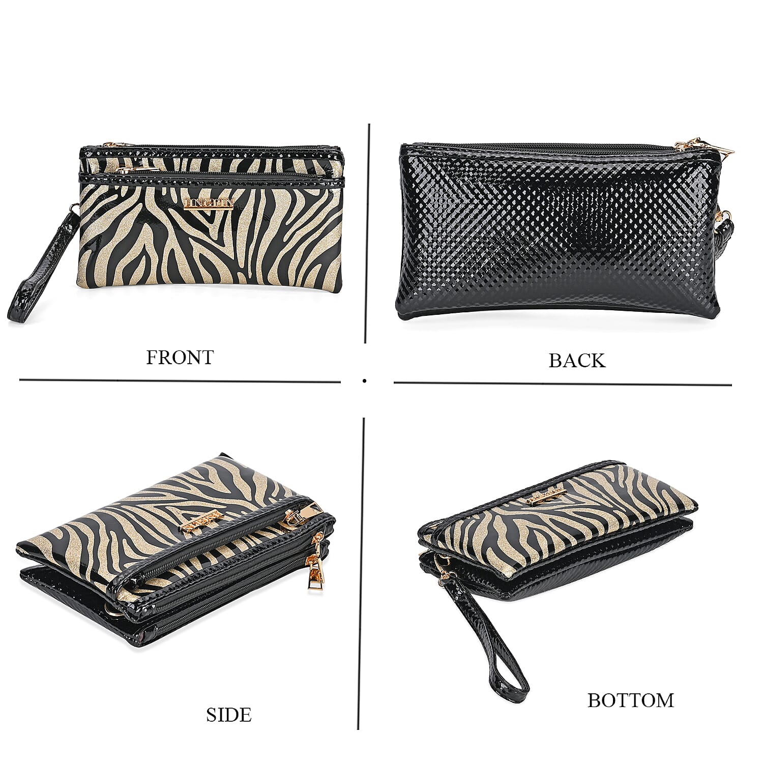 Leatherette Zebra Pattern Crossbody Bag - Gold Zebra