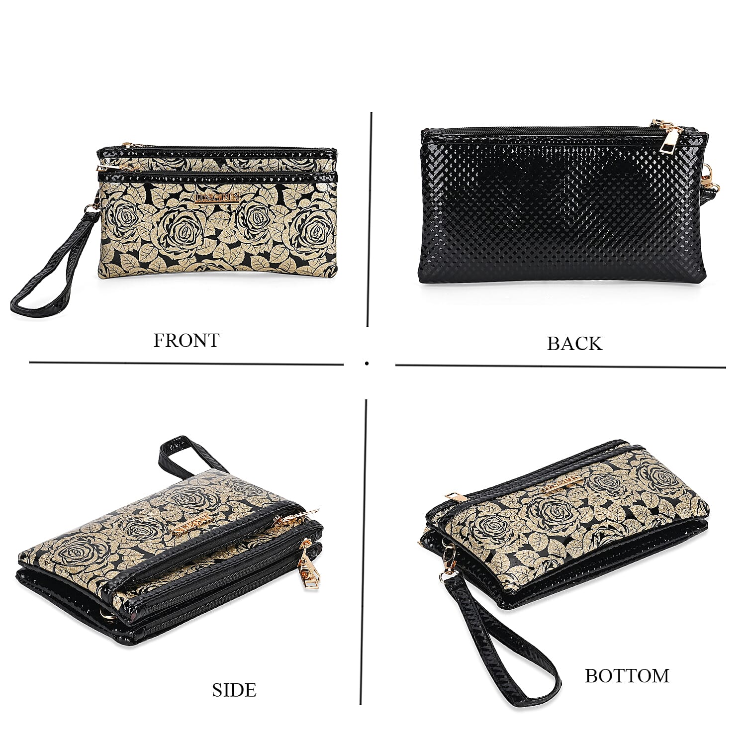 Leatherette Rose Pattern Crossbody Bag - Gold Rose