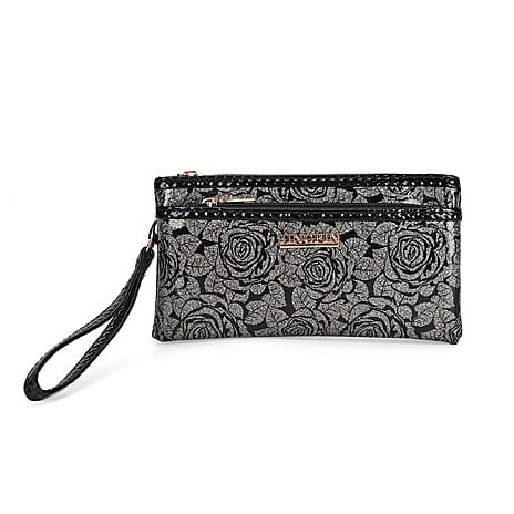 Leatherette Rose Pattern Crossbody Bag - Silver Rose