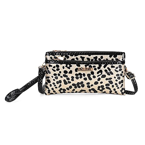 Leatherette Leopard Pattern Crossbody Bag - Gold Leopard
