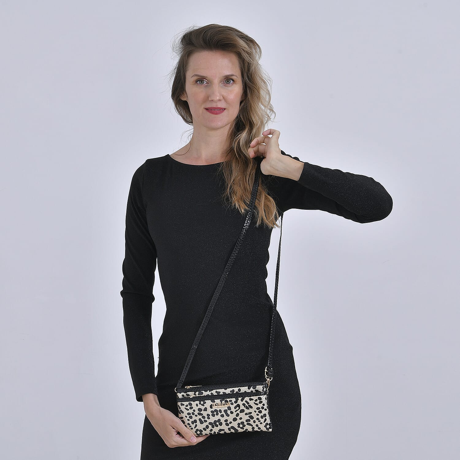 Leatherette Leopard Pattern Crossbody Bag - Gold Leopard