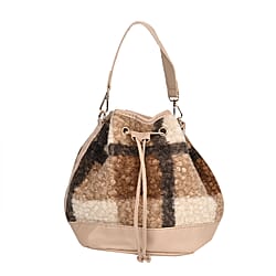 Crossbody Checkered Bucket Bag (Size 22x18x25 cm) - Green & Beige