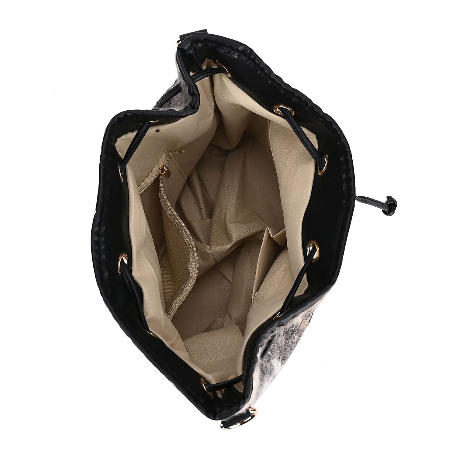 Crossbody Checkered Bucket Bag (Size 22x18x25 cm) - Black & Beige