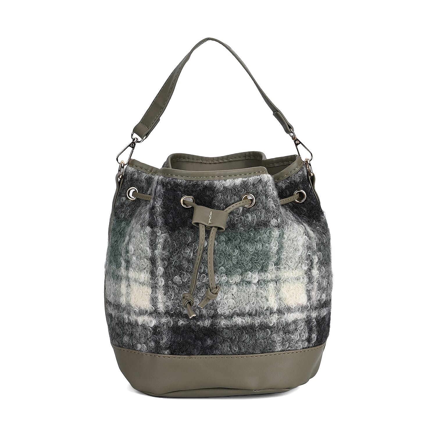 Crossbody Checkered Bucket Bag (Size 22x18x25 cm) - Green & Beige