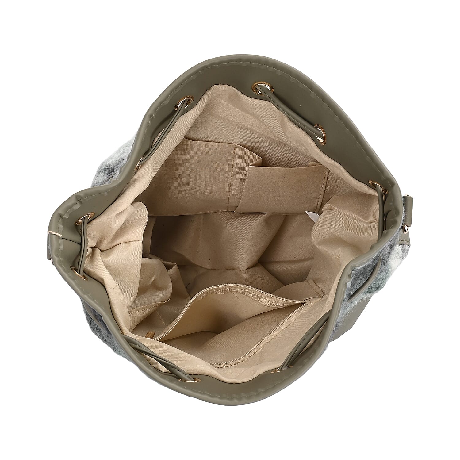 Crossbody Checkered Bucket Bag (Size 22x18x25 cm) - Green & Beige