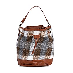 Crossbody Checkered Bucket Bag (Size 22x18x25 cm) - Green & Beige