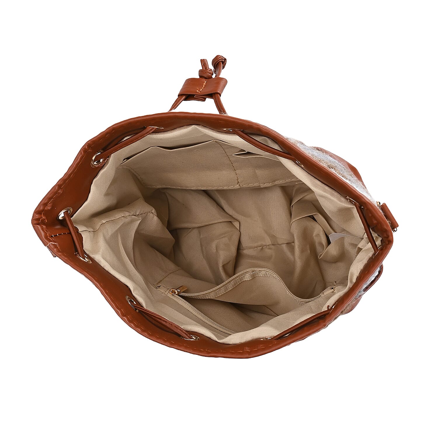 Crossbody Checkered Bucket Bag (Size 22x18x25 cm) - Brown & Beige