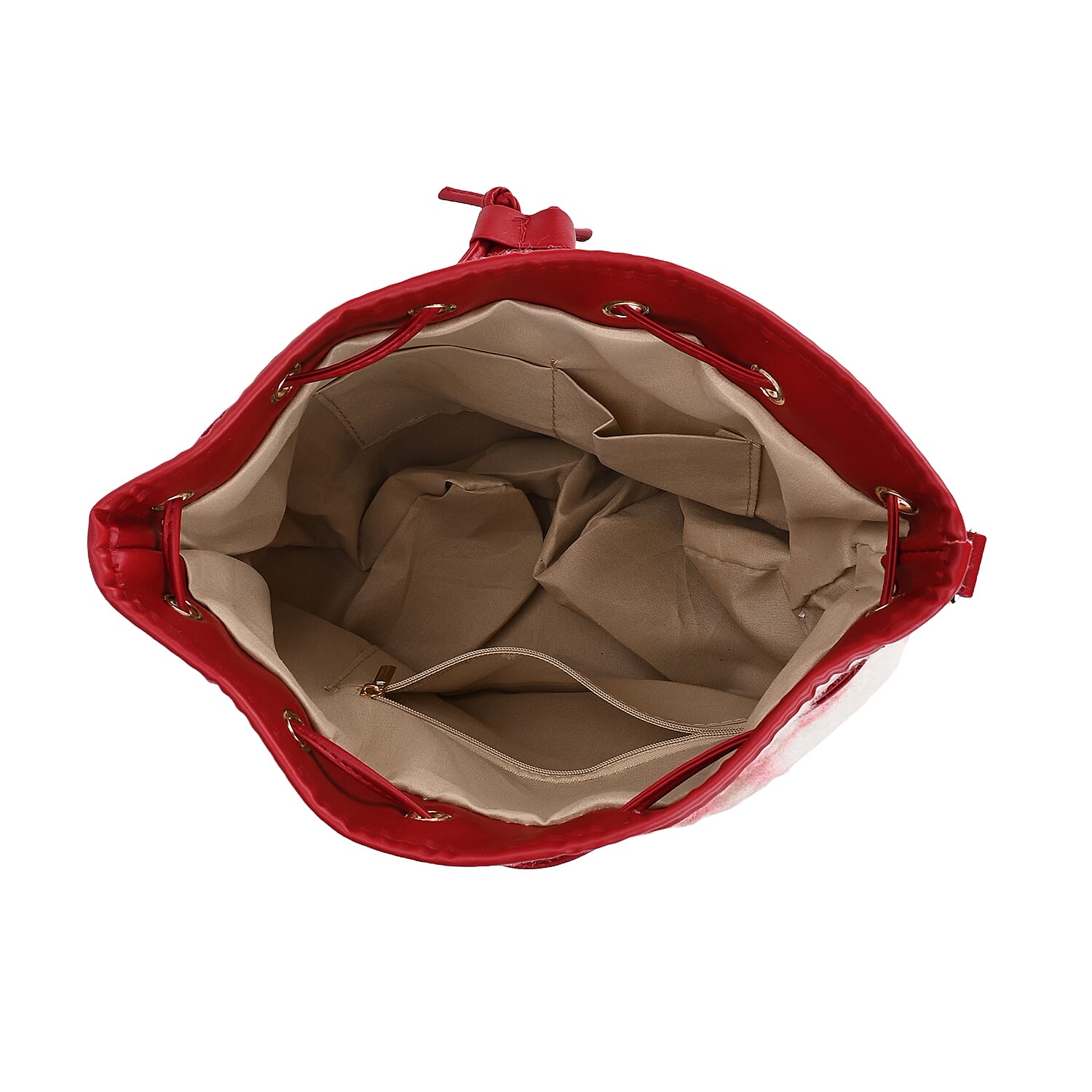 Crossbody Checkered Bucket Bag (Size 22x18x25 cm) - Red & Beige