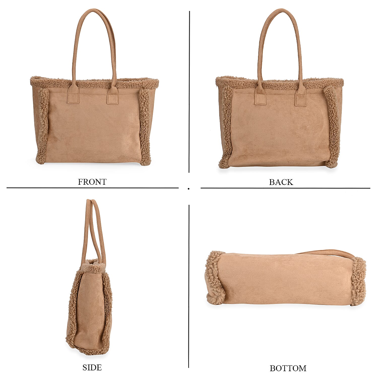 Winter Fashion Closeout - Faux Fur Plush LARGE Tote Bag - Brown