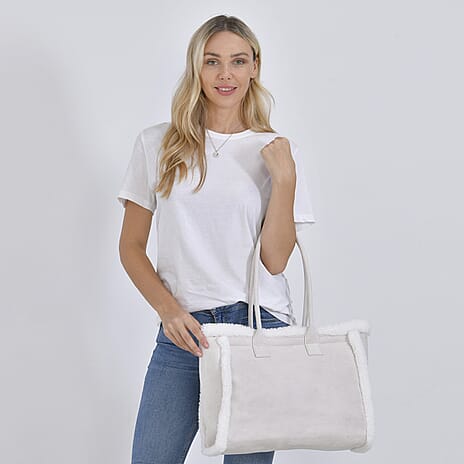 Winter Fashion Closeout - Faux Fur Plush Large Tote Bag - Beige