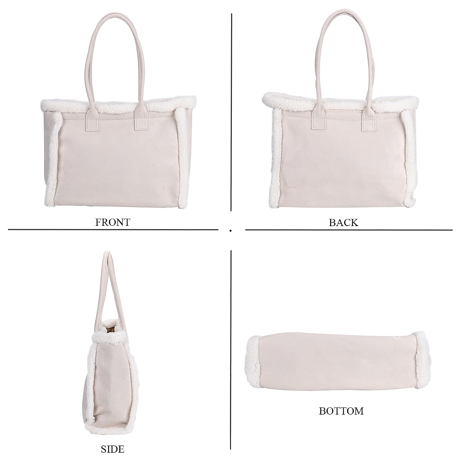 Winter Fashion Closeout - Faux Fur Plush Large Tote Bag - Beige