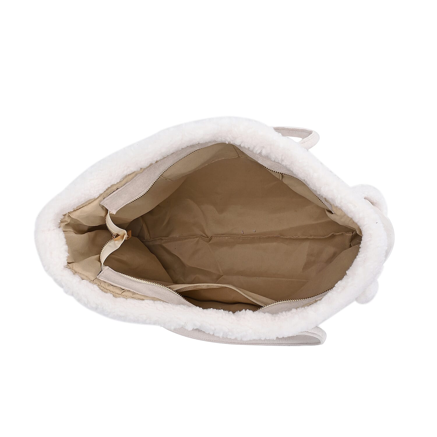 Winter Fashion Closeout - Faux Fur Plush Large Tote Bag - Beige