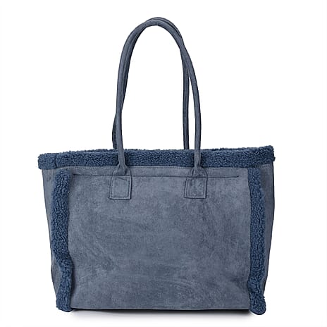 Winter Fashion Closeout - Faux Fur Plush LARGE Tote Bag - Blue