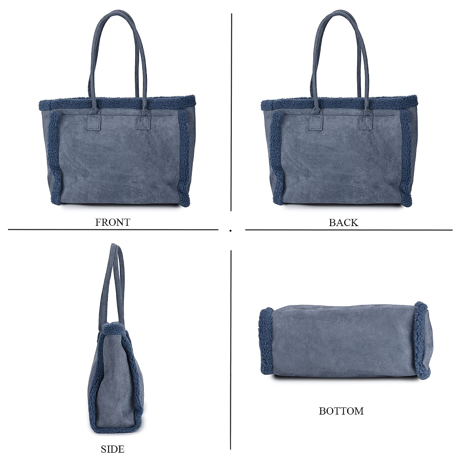 Winter Fashion Closeout - Faux Fur Plush LARGE Tote Bag - Blue