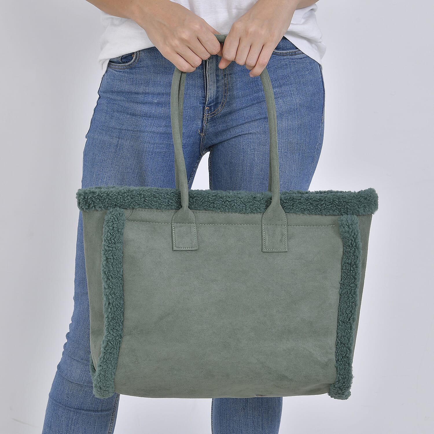 Winter Fashion Closeout - Faux Fur Plush LARGE Tote Bag- Green