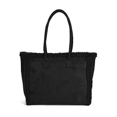 Winter Fashion Closeout - Faux Fur Plush LARGE Tote Bag - Black