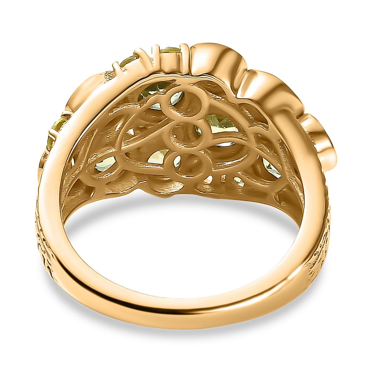 Inspired by Calla Lily - Natural Hebei Peridot & Natural Zircon Cluster Ring in 18K Vermeil Yellow Gold Plated Sterling Silver 2.30 Ct. Inspired by Calla Lily - Natural Hebei Peridot & Natural Zircon Cluster Ring in 18K Vermeil Yellow Gold Plated Sterling Silver 2.30 Ct.