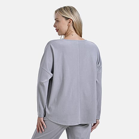 La marey Full-Sleeve with Round Neck Casual top (Size S) - Grey