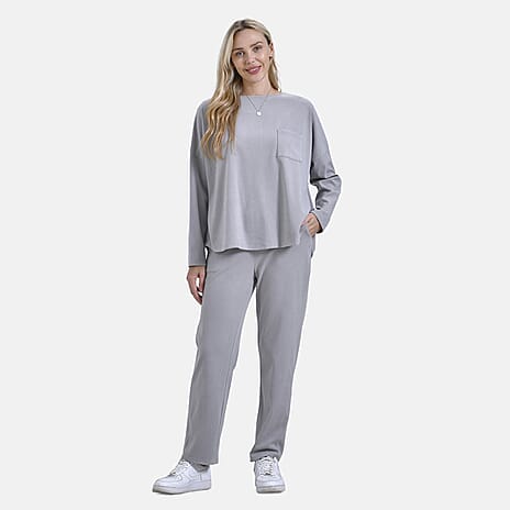 La marey Full-Sleeve with Round Neck Casual top (Size M) - Grey