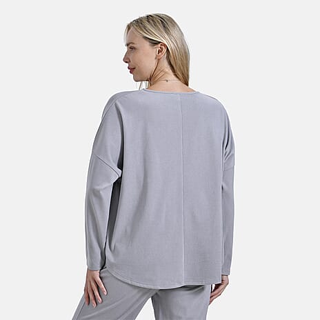 La marey Full-Sleeve with Round Neck Casual top (Size M) - Grey