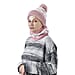 Plush Lined Pom Beanie Hat with Scarf Set  - Pink