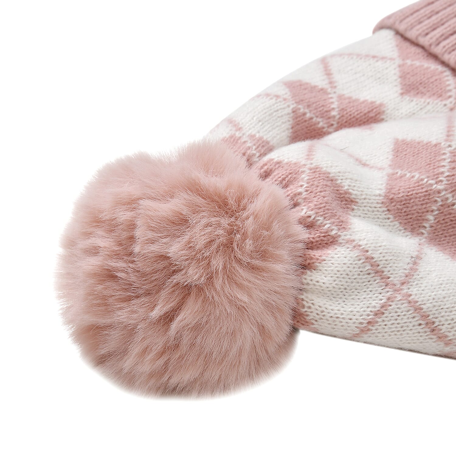 Plush Lined Pom Beanie Hat with Scarf Set  - Pink