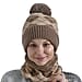 Plush Lined Pom Beanie Hat with Scarf Set  - Pink