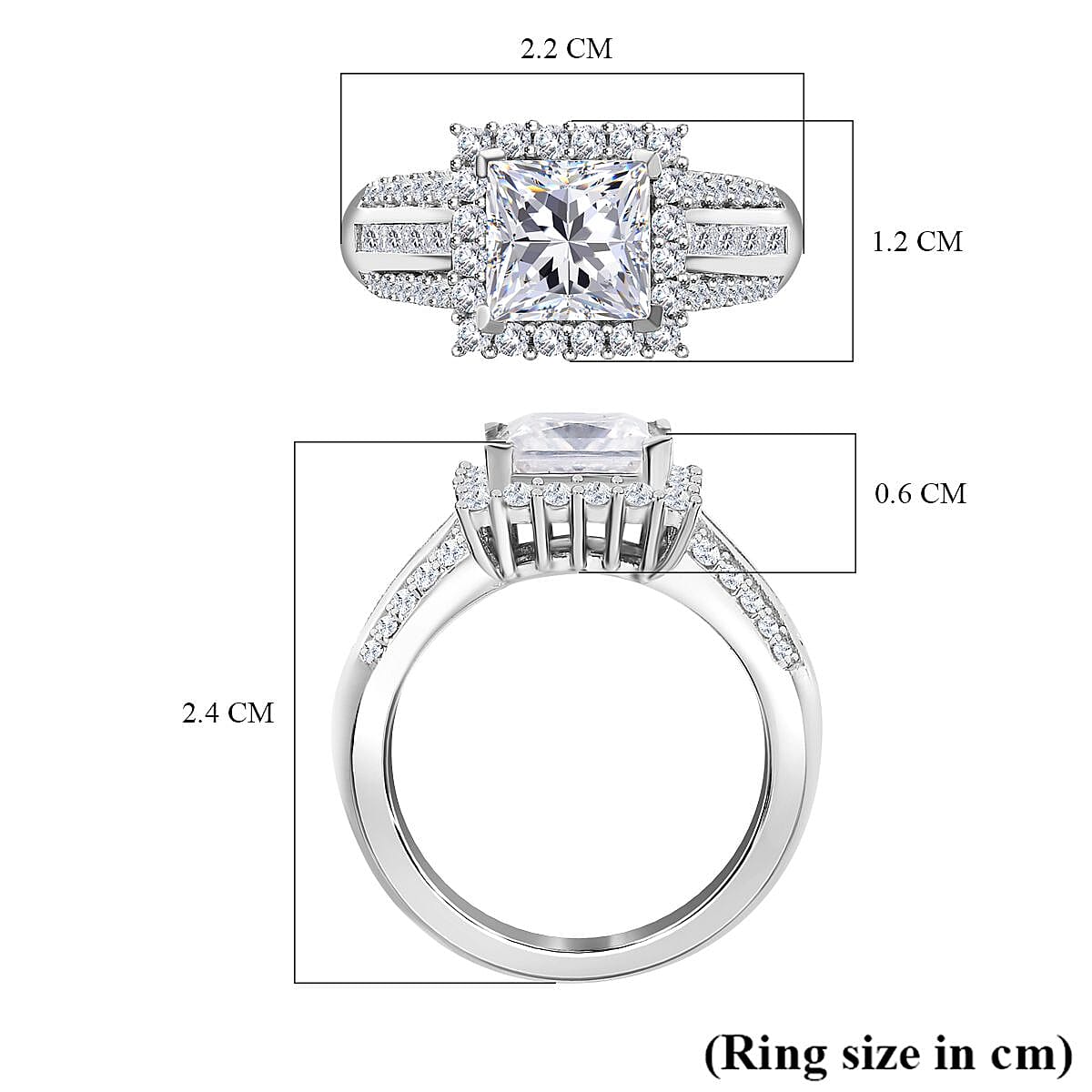 Brand New - Princess Cut Moissanite Ring in Rhodium Overlay Sterling Silver 2.80 Ct. Brand New - Princess Cut Moissanite Ring in Rhodium Overlay Sterling Silver 2.80 Ct.