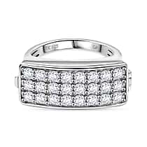 GP Art Deco Collection - Moissanite Signet Ring with Heart Ruby Pendant in Rhodium Overlay Sterling Silver