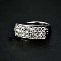 GP Art Deco Collection - Moissanite Signet Ring with Heart Ruby Pendant in Rhodium Overlay Sterling Silver