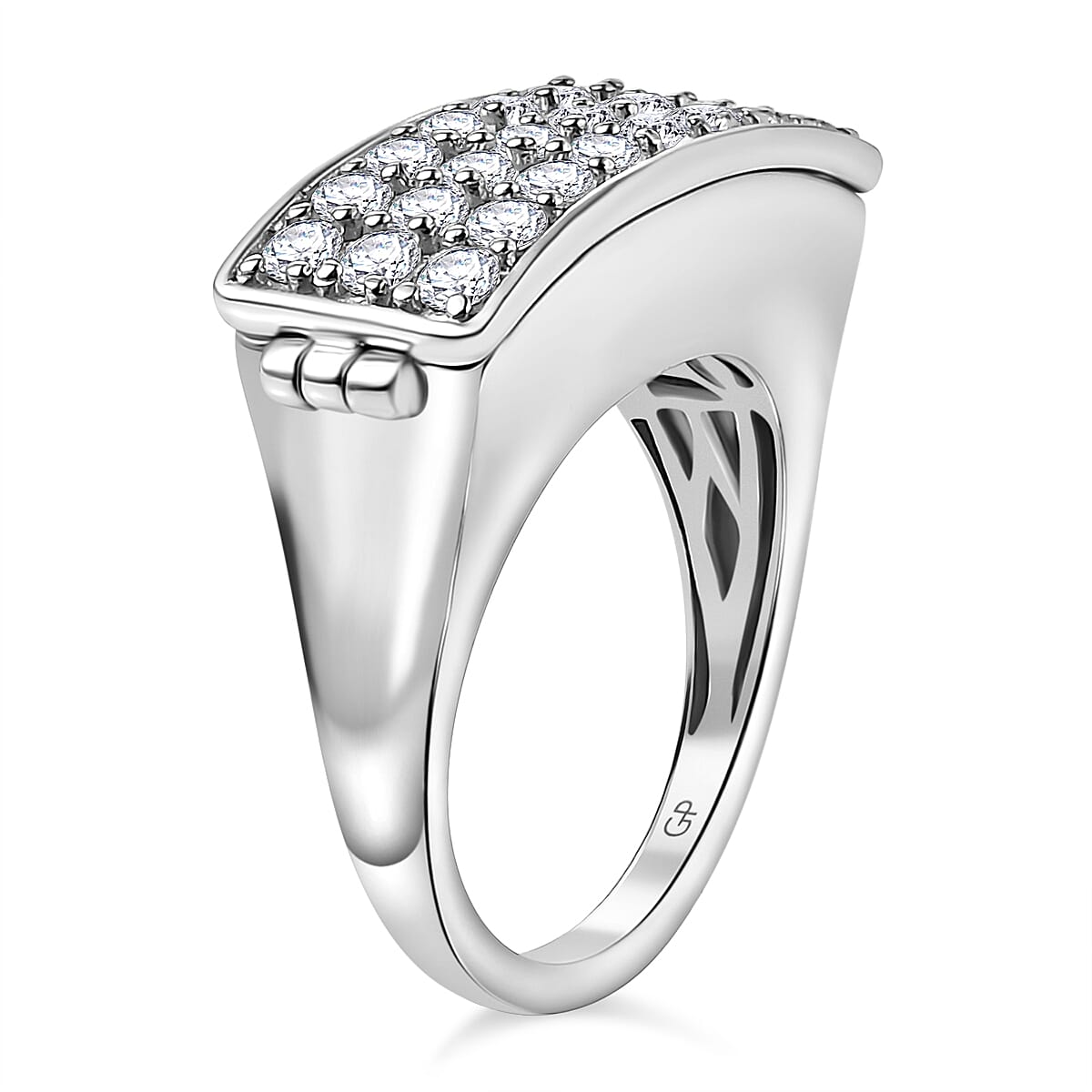 GP Art Deco Collection - Moissanite Signet Ring with Heart Ruby Pendant in Rhodium Overlay Sterling Silver 1.98 Ct. GP Art Deco Collection - Moissanite Signet Ring with Heart Ruby Pendant in Rhodium Overlay Sterling Silver 1.98 Ct.