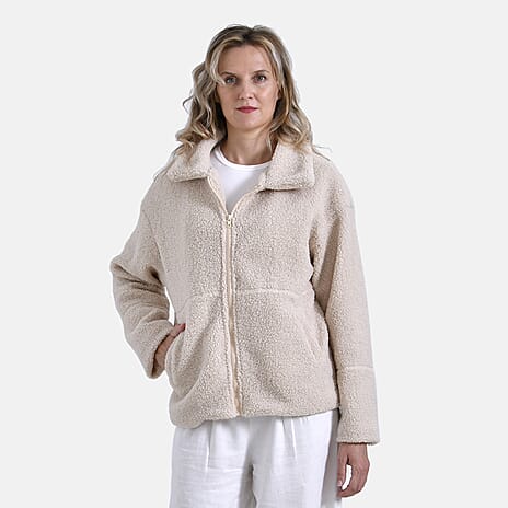 La Marey Plush Jacket with Pockets (Size 20 to 22) - Beige