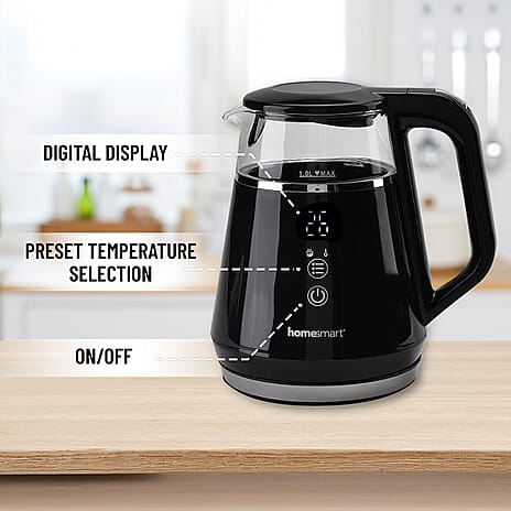 Smart Electric Kettle with Digital Display, Temperature Control - Memory Function (Power 1100W) - Black