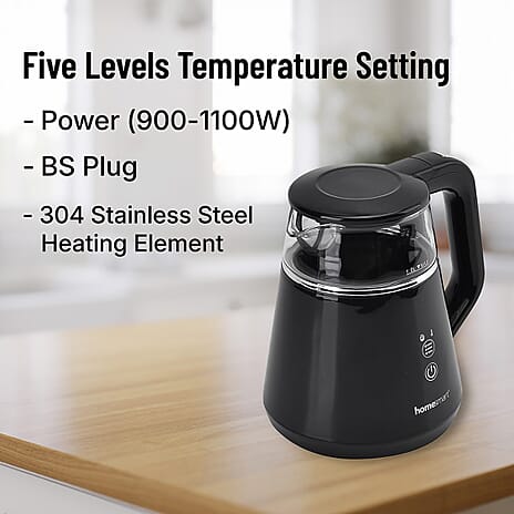 Smart Electric Kettle with Digital Display, Temperature Control - Memory Function (Power 1100W) - Black