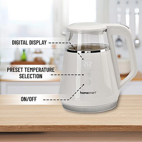 Smart Electric Kettle with Digital Display, Temperature Control - Memory Function (Power 1100W) - White