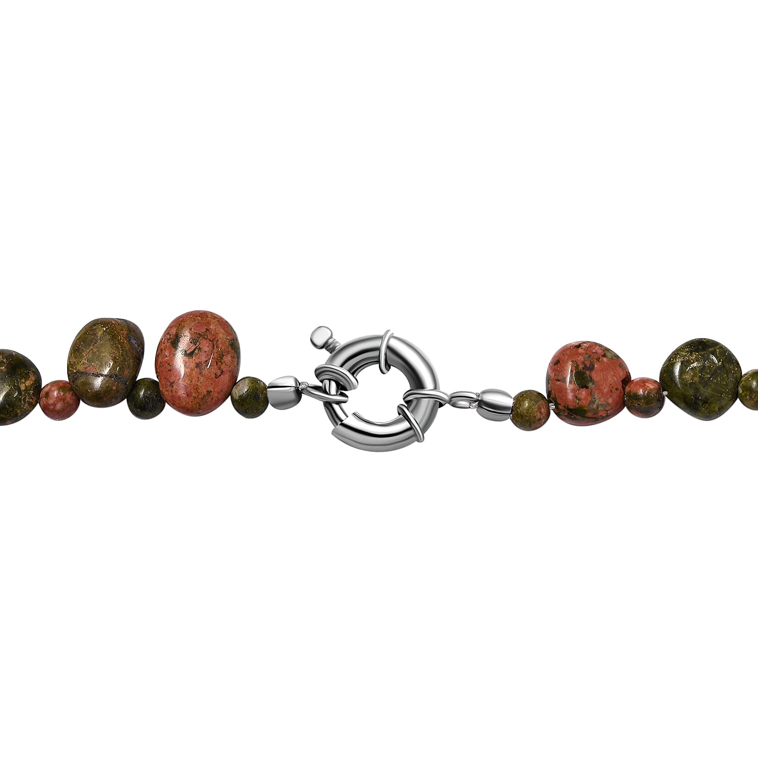 Unakite Necklace (Size - 20) With Senorita Clasp in Pure White Platinum Overlay, 259.40 Ct.
