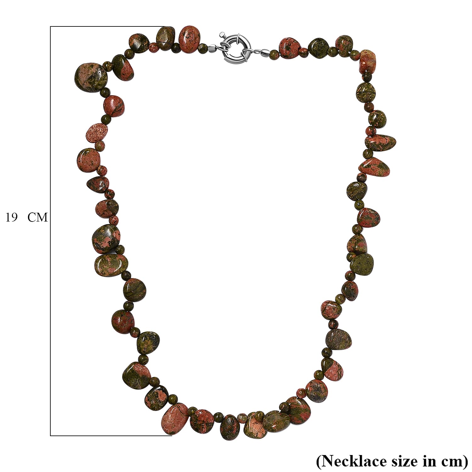 Unakite Necklace (Size - 20) With Senorita Clasp in Pure White Platinum Overlay, 259.40 Ct.