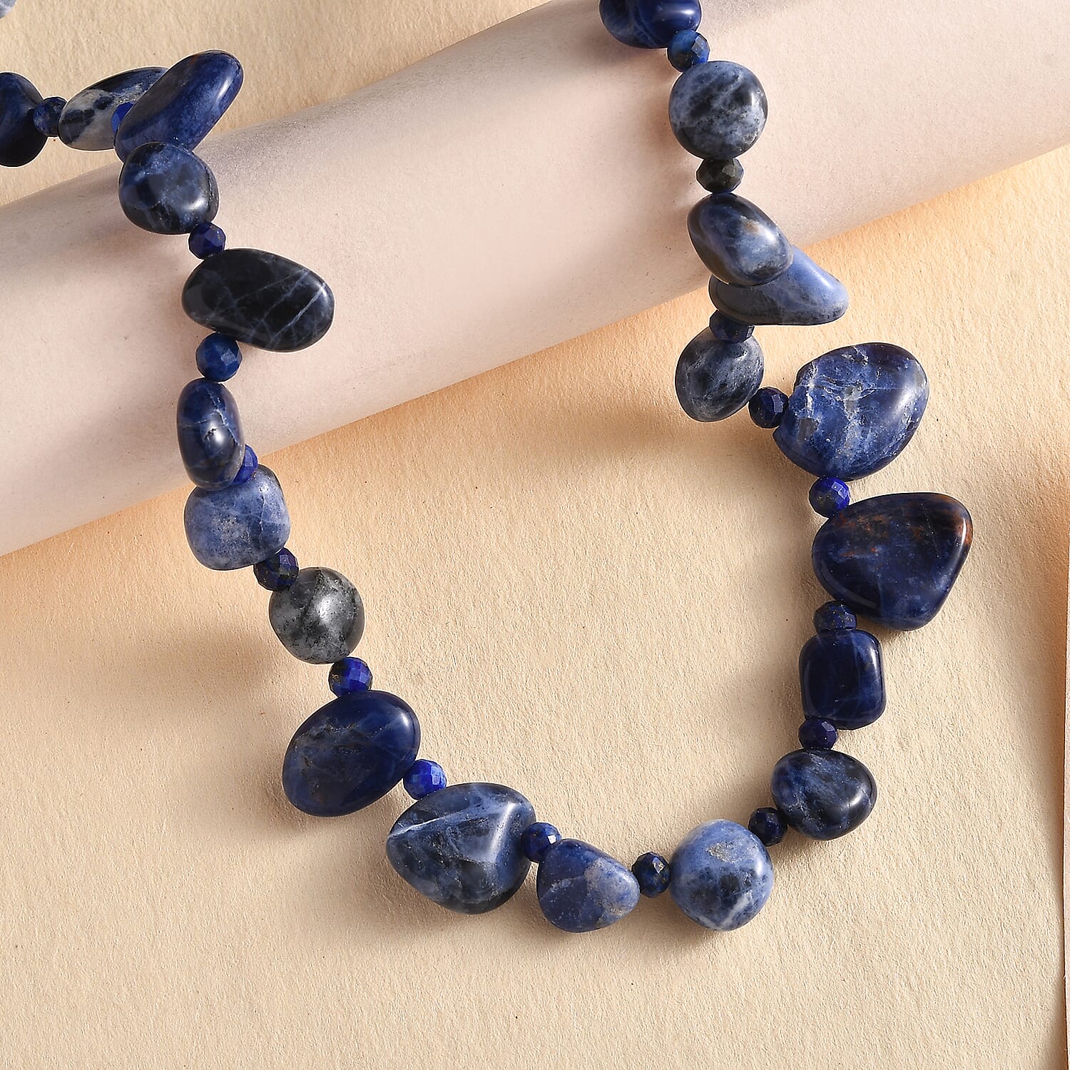 Sodalite, Lapis Lazuli Necklace (Size - 20) With Senorita Clasp in Pure White Platinum Overlay, 152.350 Ct.
