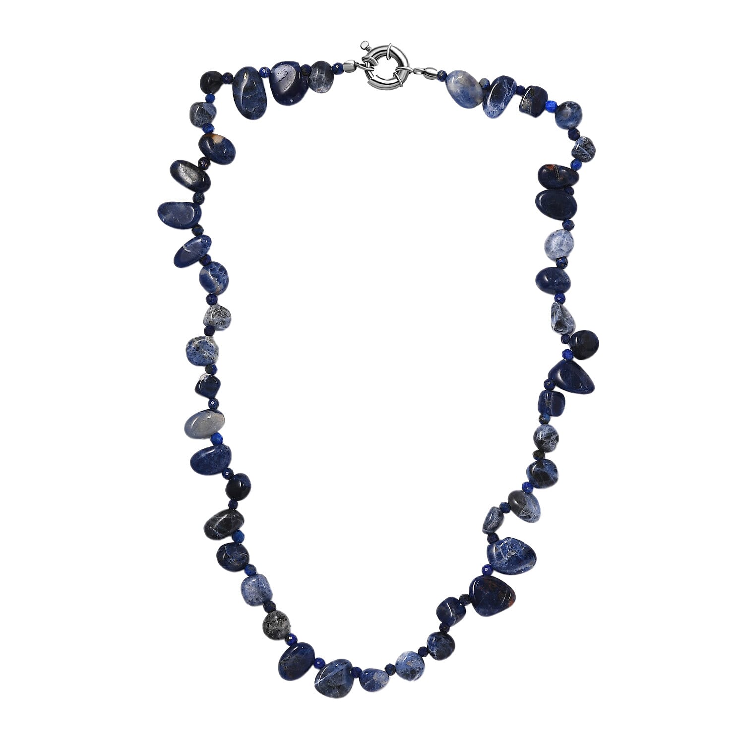 Sodalite, Lapis Lazuli Necklace (Size - 20) With Senorita Clasp in Pure White Platinum Overlay, 152.350 Ct.