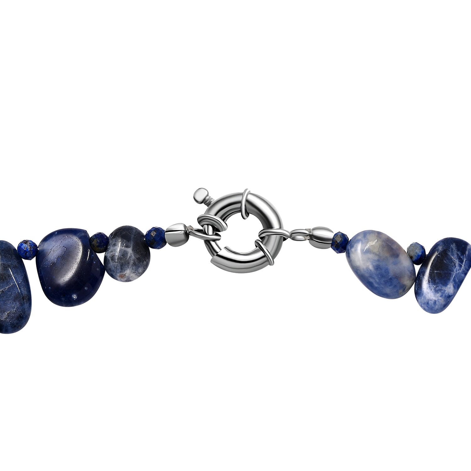 Sodalite, Lapis Lazuli Necklace (Size - 20) With Senorita Clasp in Pure White Platinum Overlay, 152.350 Ct.