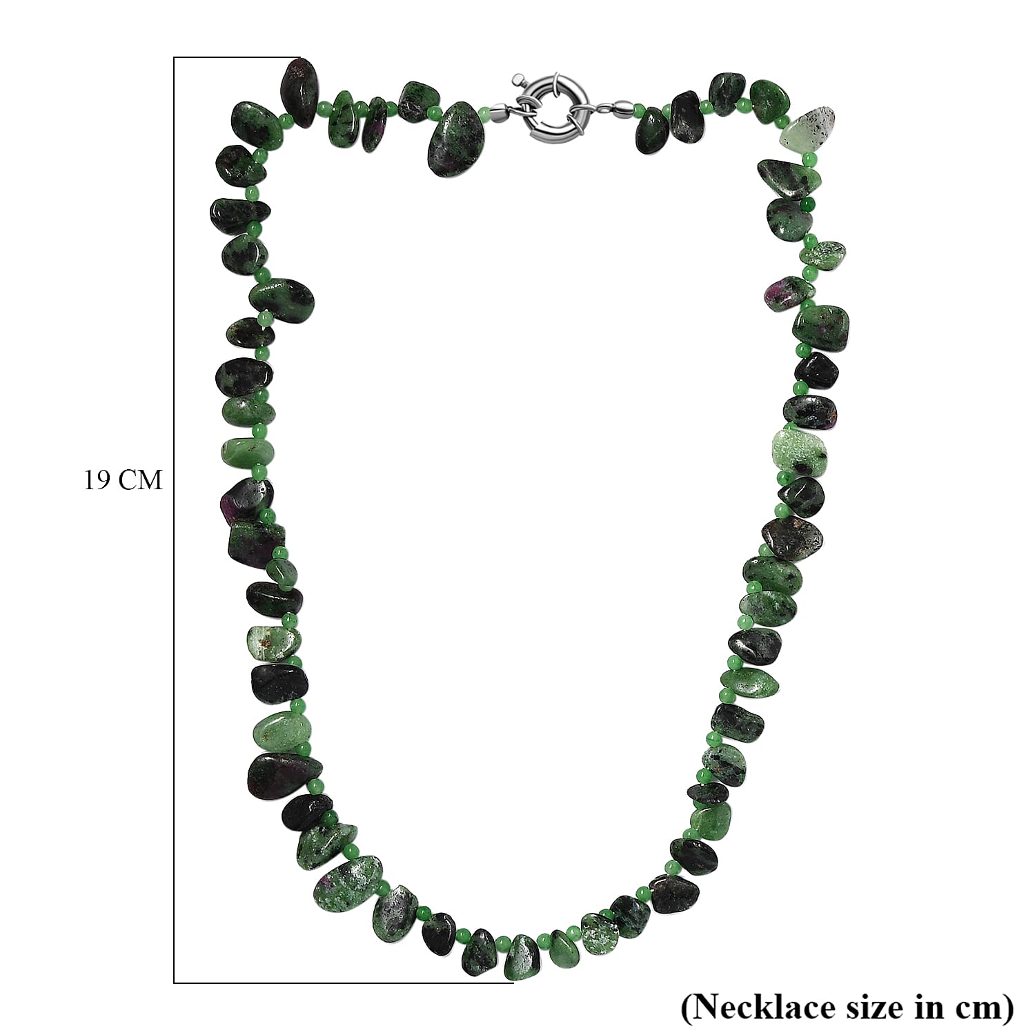 Ruby Zoisite, Green Jade Necklace (Size - 20) With Senorita Clasp in Pure White Platinum Overlay, 192.400 Ct.