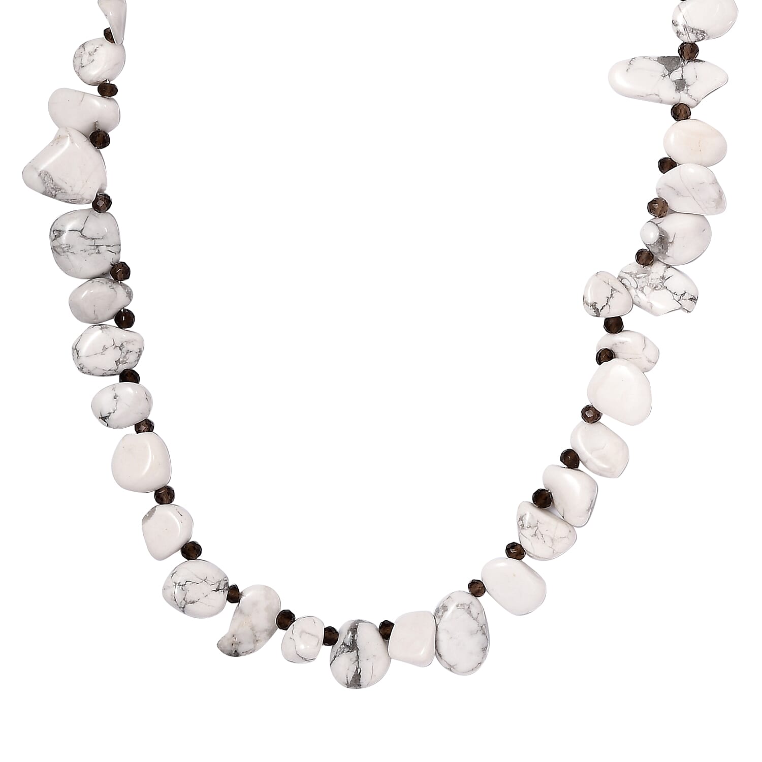 White Howlite, Smoky Quartz Necklace (Size - 20) With Senorita Clasp in Pure White Platinum Overlay 268.930 Ct.