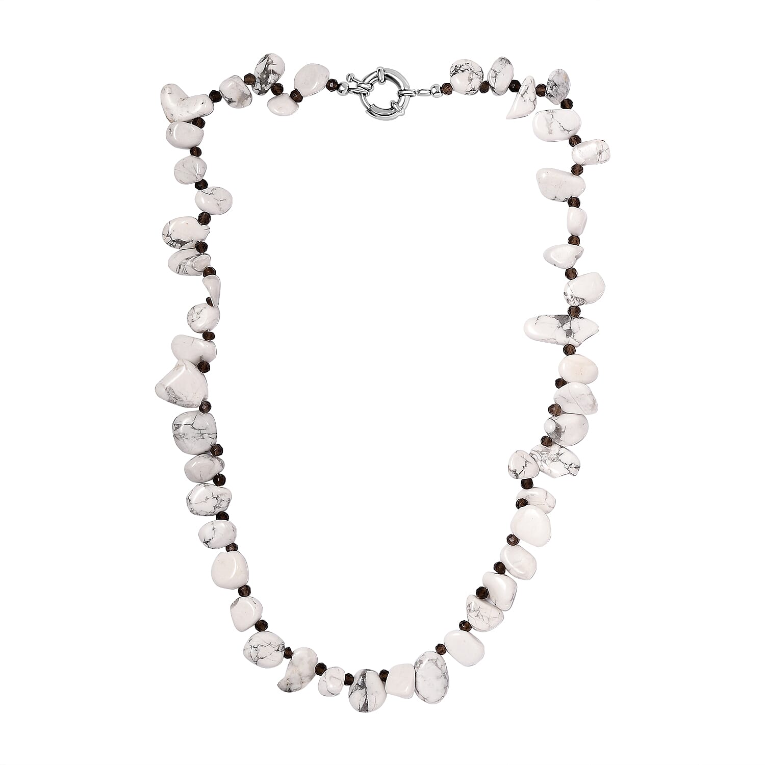 White Howlite, Smoky Quartz Necklace (Size - 20) With Senorita Clasp in Pure White Platinum Overlay 268.930 Ct.