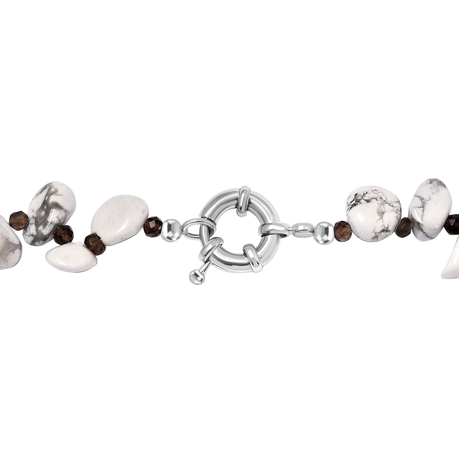 White Howlite, Smoky Quartz Necklace (Size - 20) With Senorita Clasp in Pure White Platinum Overlay 268.930 Ct.