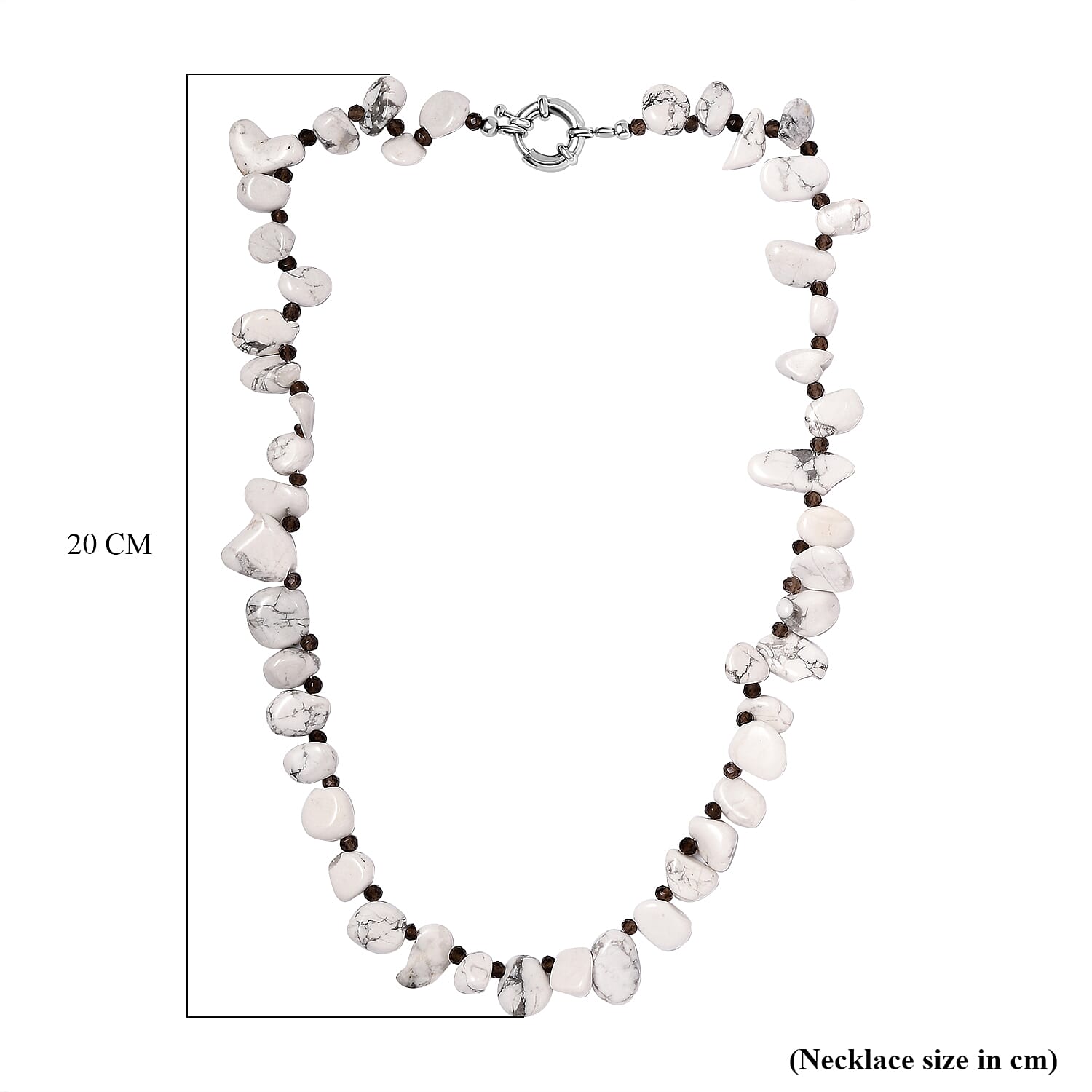 White Howlite, Smoky Quartz Necklace (Size - 20) With Senorita Clasp in Pure White Platinum Overlay 268.930 Ct.