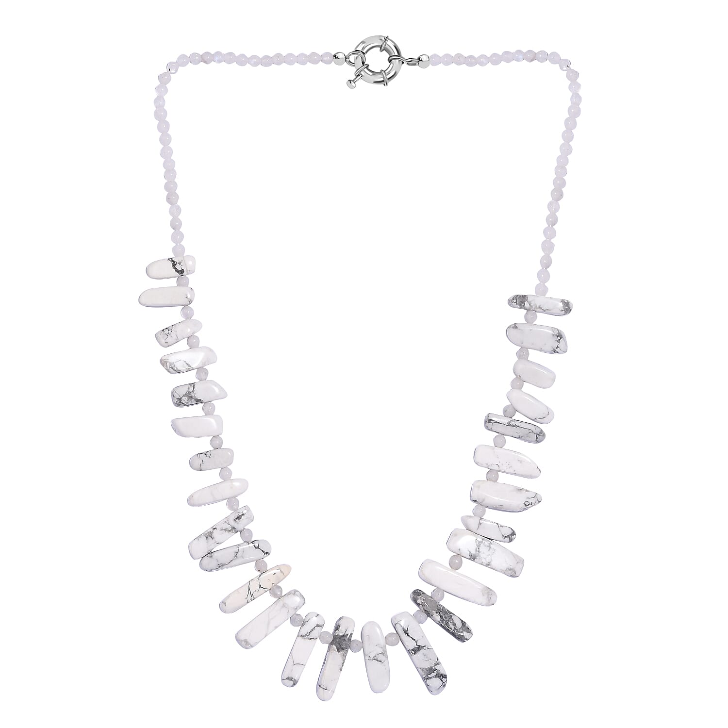 White Howlite, Rainbow Moonstone Necklace (Size - 20) With Senorita Clasp in Pure White Platinum Overlay, 255.550 Ct.