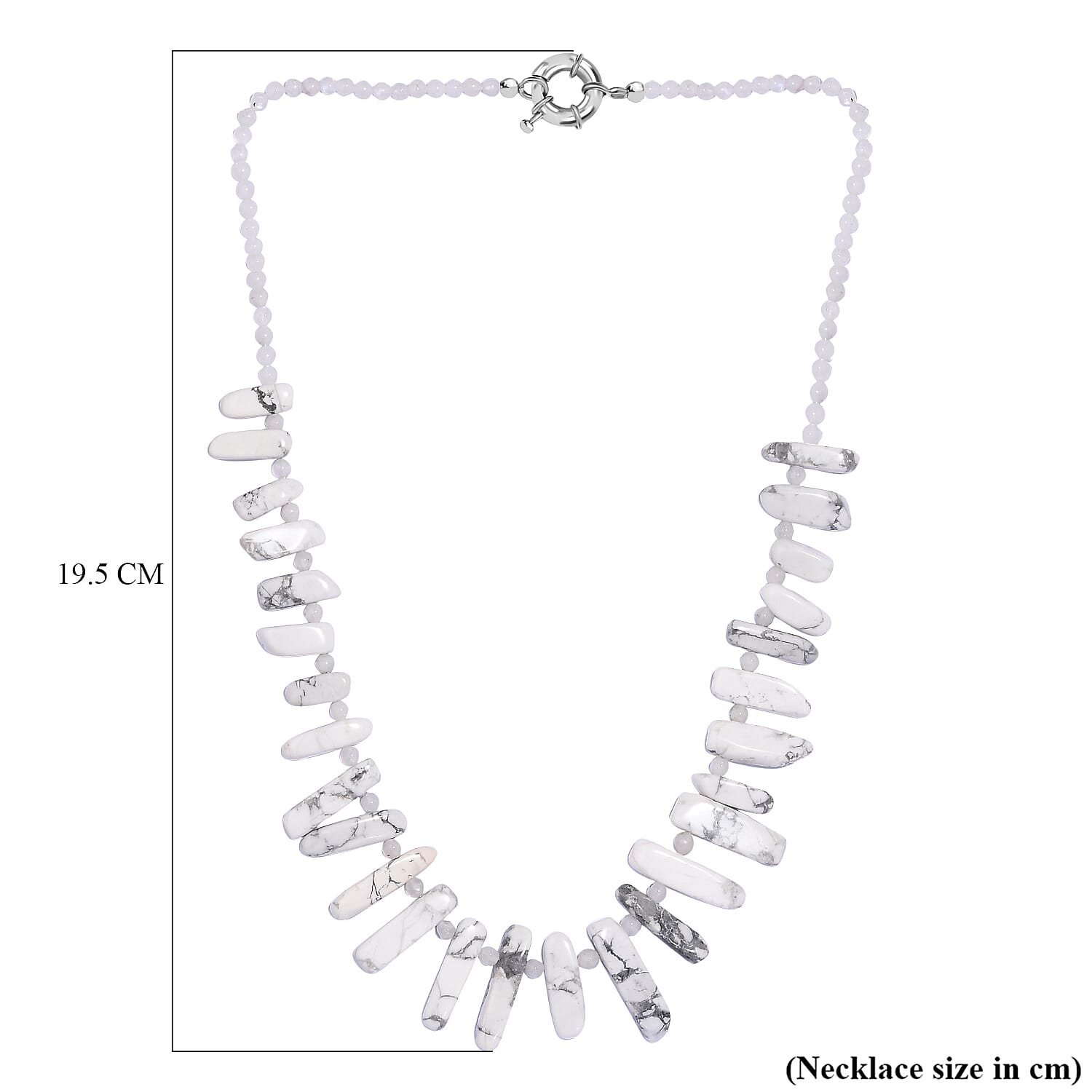 White Howlite, Rainbow Moonstone Necklace (Size - 20) With Senorita Clasp in Pure White Platinum Overlay, 255.550 Ct.