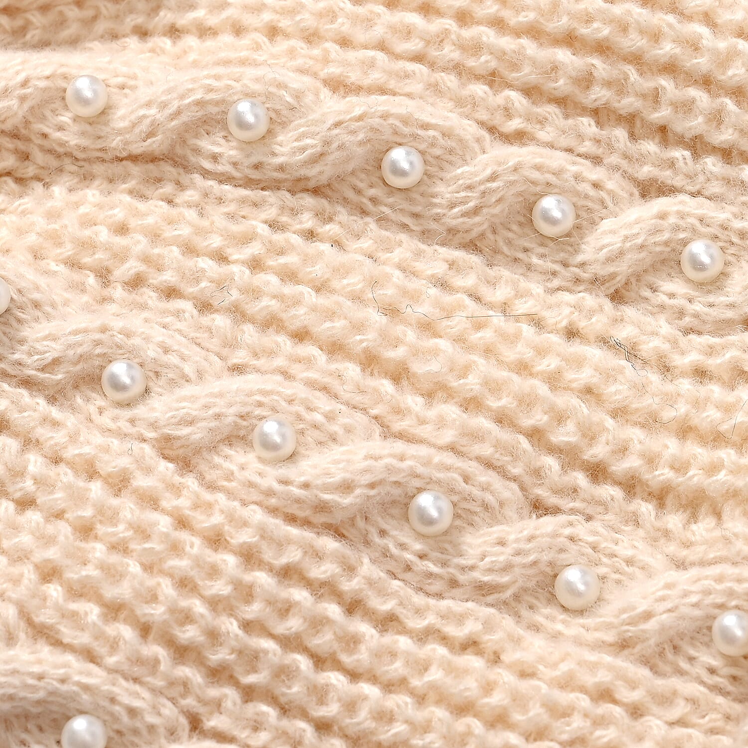 Cuff Beanie with Faux Pearl - White