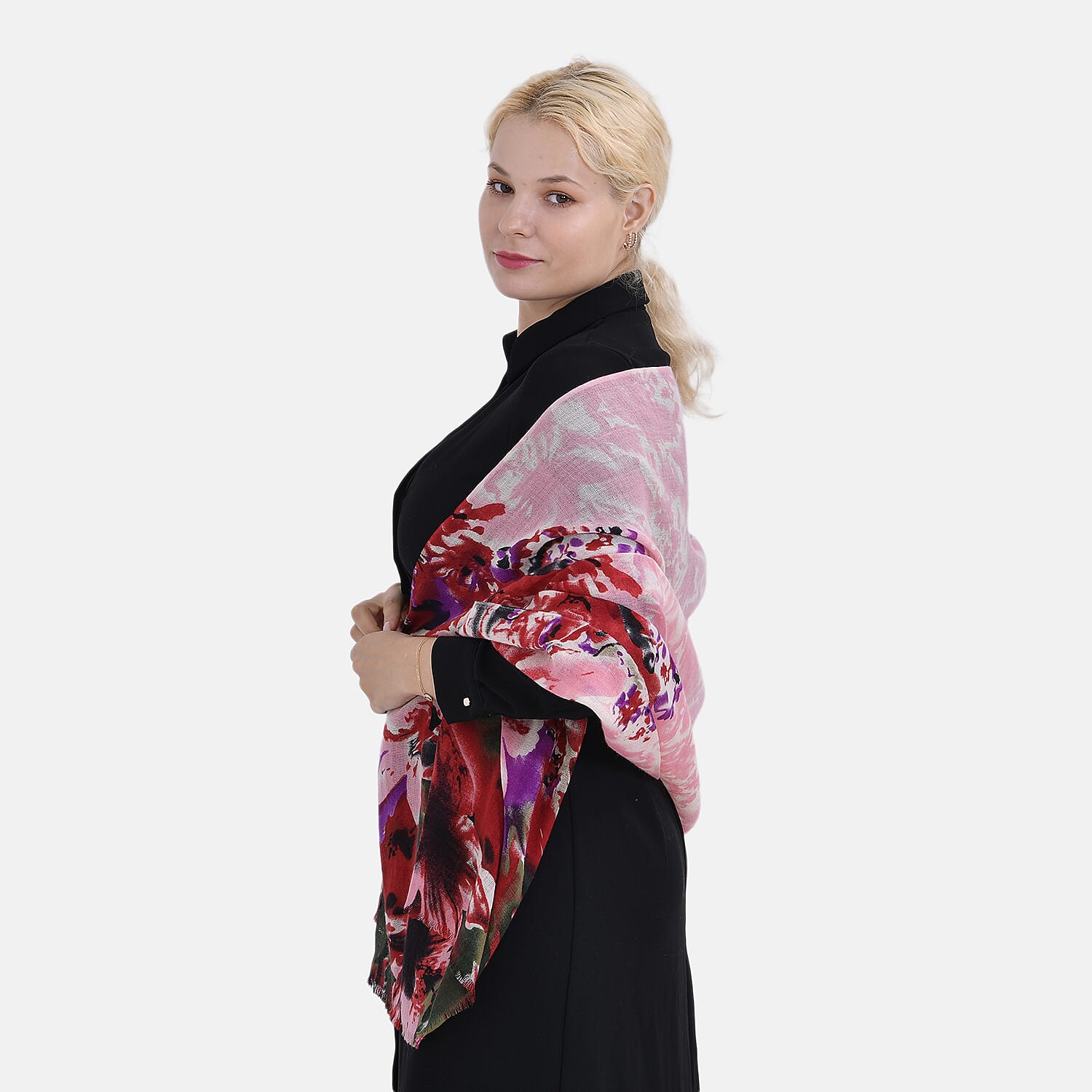 La Marey Merino Wool Printed Scarf - Red